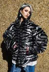 Faux fur zebra coat tie-dye stripe fleece bomber jacket grey