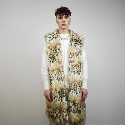 Leopard fur coat cheetah pattern longline trench glam rocker overcoat jaguar bomber festival jacket customizable animal print peacoat cream
