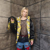 Emoji bomber handmade detachable smile print puffer reversible raver jacket grunge devil horn coat two sided jacket in yellow