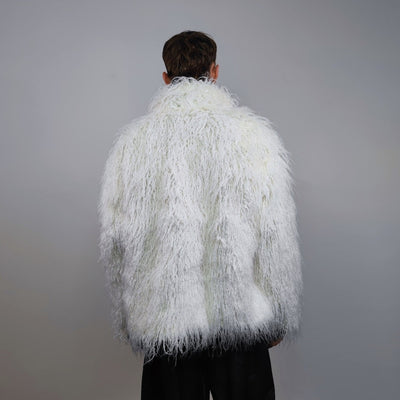 Shaggy faux fur jacket white long hair fluffy going out bomber party fleece fancy dress peacoat high fashion fuzzy Gothic coat rave puffer