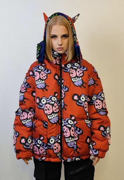 Panther bomber reversible jacket detachable cartoon puffer