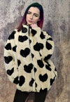 Faux fur heart coat retro fluffy fleece grunge bomber cream