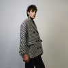 Houndstooth jacket Chequerboard outdoor blazer SKA aviator chess pattern coat dogtooth double breasted pea coat in black and white