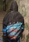 Space print bomber tie-dye earth north jacket in black