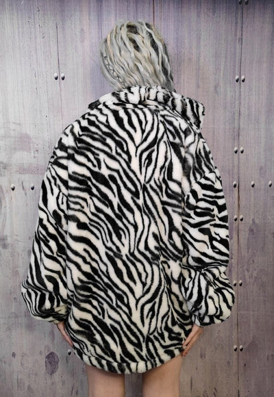 Zebra fleece jacket in white animal print stripe bomber