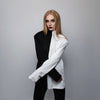 Color block top half white half black t-shirt long sleeve gothic turtleneck divided punk sweatshirt shoulder padded utility jumper black