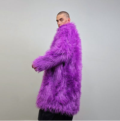 Purple haze faux fur coat long fuzzy lilac jacket Eras trench festival fluffy violet overcoat party lavender bomber neon shaggy rave mac