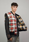 Tie-dye tartan varsity jacket yellow check reversible bomber