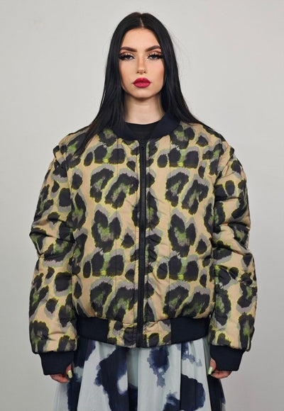 Zebra print varsity jacket green striped reversible bomber