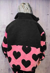 Heart fleece jacket handmade love emoji bomber in pink black