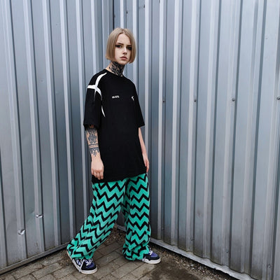 Festival stripe fleece joggers zebra pants handmade zigzag faux fur raver trousers premium party overalls in green black