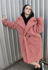 Fleece trench jacket in pastel pink fluffy mac coat in pink