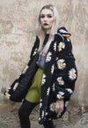 Floral fleece jacket handmade daisy trench coat in black