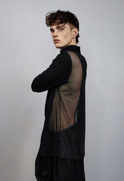 Mesh top black sheer turtleneck sweatshirt transparent top