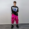 Neon faux fur joggers winter raver pants fluffy skiing trousers mountain fleece overalls festival bottoms burning man pants in fuchsia pink