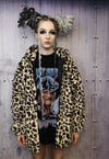 Leopard fleece jacket in cream animal print hooded bomber