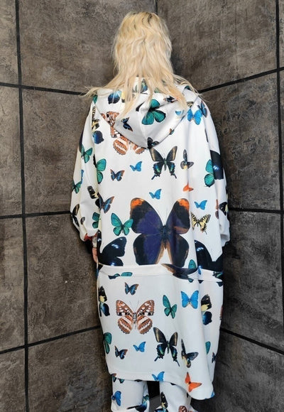 Butterfly print jacket handmade festival windbreaker white