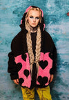 Heart fleece hood jacket handmade fluffy emoji bomber black