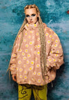 Daisy fleece hooded jacket handmade floral fluffy coat pink