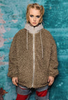 Fluffy fleece jacket faux fur 90s hooded bomber in brown