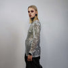 Transparent sequin top silver embellished mesh sweatshirt sheer blouse metallic catwalk jumper party see-through top festival glitter tee