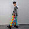 Rainbow faux fur joggers raver pants fluffy psychedelic trousers ski fleece unicorn overalls festival bottoms burning man pants in orange