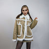 Luxury faux fur finish jacket contrast coat hiking style bomber short fluffy coat festival fleece overcoat gorpcore peacoat beige white