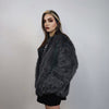 Grey faux fur jacket luxury collarless coat faux leather lapel bomber grunge fleece imitation overcoat short fluffy catwalk fox fur peacoat