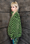 Check fleece jacket green handmade reversible chess coat