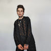 Mesh top long sleeve transparent jumper see-through blouse gothic sweatshirt crotchet t-shirt in black