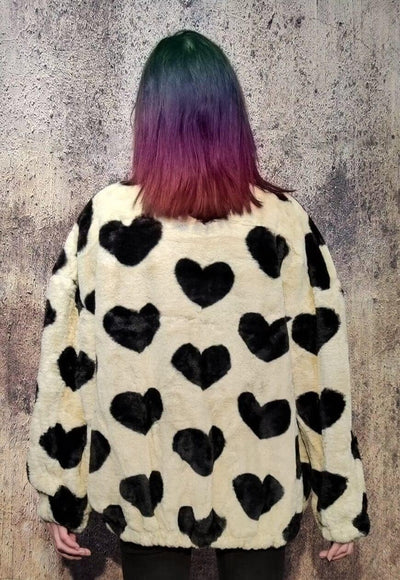 Faux fur heart coat retro fluffy fleece grunge bomber cream