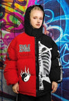 Skeleton puffer split color bomber jacket grunge varsity red