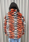 Faux fur tiger jacket zebra fleece tie-dye bomber in orange