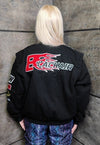 Motorcycle denim jacket patch padded Racer bomber in black