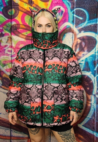 Snake bomber reversible python jacket tiedye graffiti puffer