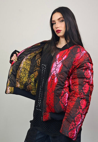 Snake print varsity jacket red python reversible 4in1 bomber