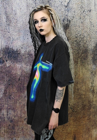 Oversize fluorescent raver tee party luminous t-shirt grey