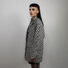 Houndstooth jacket Chequerboard outdoor blazer SKA aviator chess pattern coat dogtooth double breasted pea coat in black and white