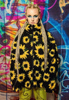 Sunflower fleece hooded jacket handmade floral fluffy coat