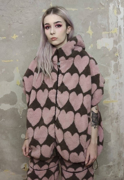 Heart fleece Bomber handmade detachable love jacket pink