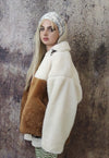 Contrast fleece jacket faux fur wide aviator bomber in brown