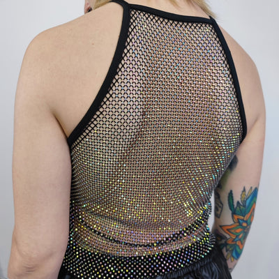 Transparent sequin t-shirt glitter mesh top sparkly vest party tee glam jumper fancy dress embellished going out rhinestone festival tee