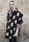 Floral fleece jacket handmade daisy trench coat in black