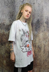 Cyber girl print t-shirt Anime tee graffiti retro top white