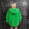 Green fleece jacket handmade detachable fluffy bomber fluorescent faux fur premium raver coat in bright neon techno green