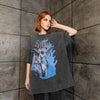 Premium grunge t-shirt vintage wash angel print tee Gothic punk top in acid grey