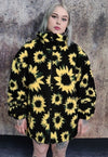 Sunflower fleece bomber handmade daisy floral outdoor jacket