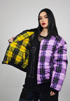 Tartan check varsity jacket purple flame reversible bomber