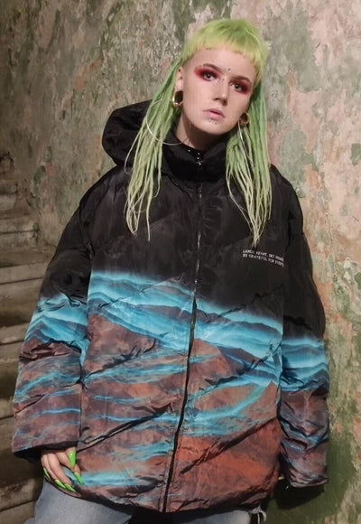 Space print bomber tie-dye earth north jacket in black