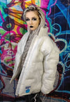 Transparent bomber see through cotton padded jacket in white